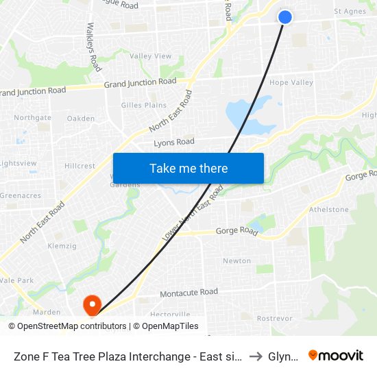 Zone F Tea Tree Plaza Interchange - East side to Glynde map