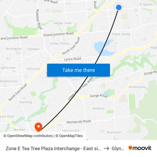 Zone E Tea Tree Plaza Interchange - East side to Glynde map