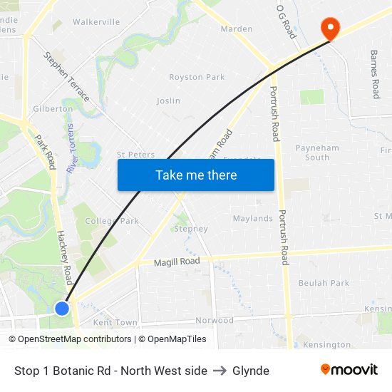 Stop 1 Botanic Rd - North West side to Glynde map