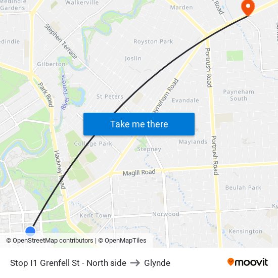 Stop I1 Grenfell St - North side to Glynde map