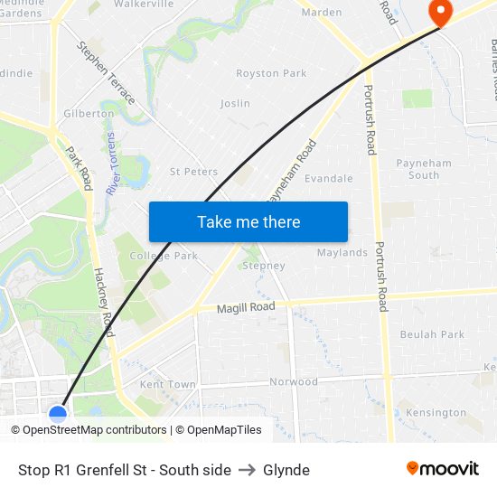 Stop R1 Grenfell St - South side to Glynde map