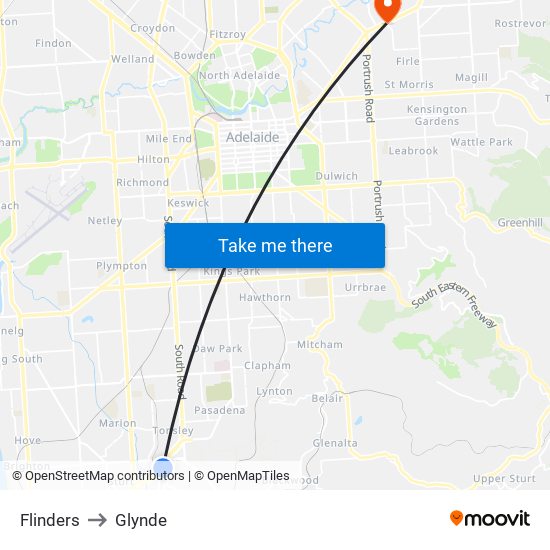 Flinders to Glynde map