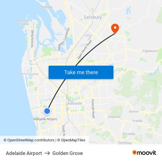 Adelaide Airport to Golden Grove map