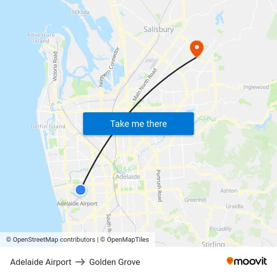 Adelaide Airport to Golden Grove map