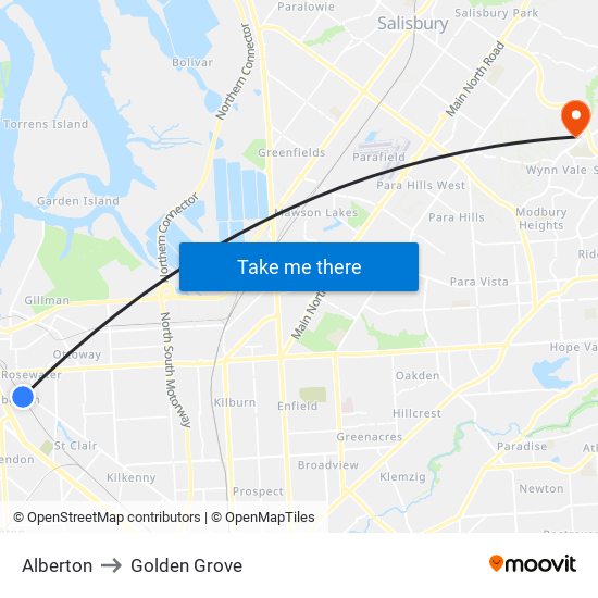 Alberton to Golden Grove map