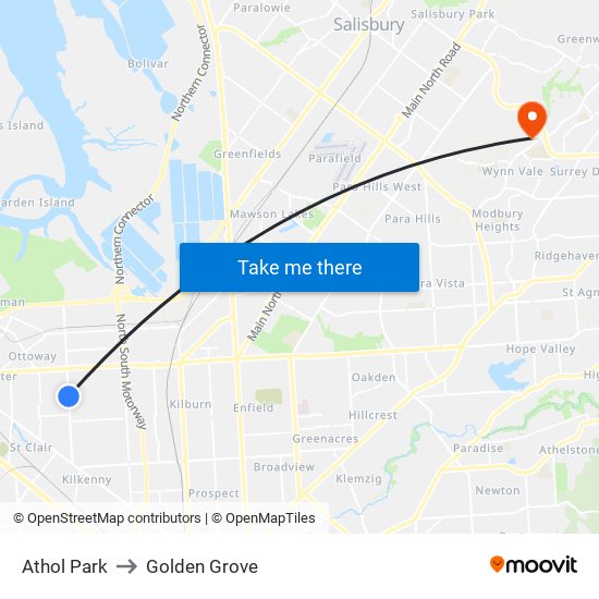 Athol Park to Golden Grove map