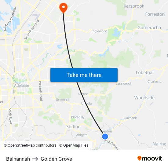 Balhannah to Golden Grove map