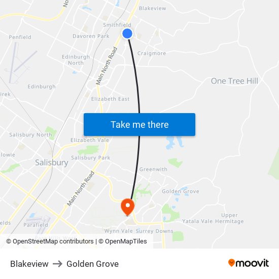 Blakeview to Golden Grove map