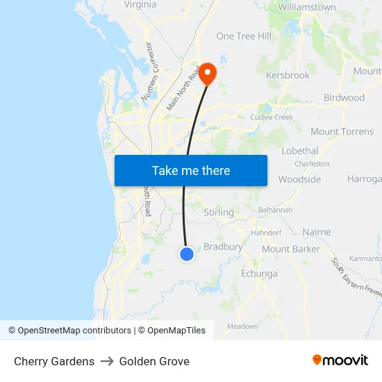 Cherry Gardens to Golden Grove map