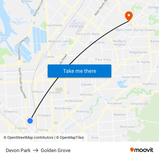 Devon Park to Golden Grove map