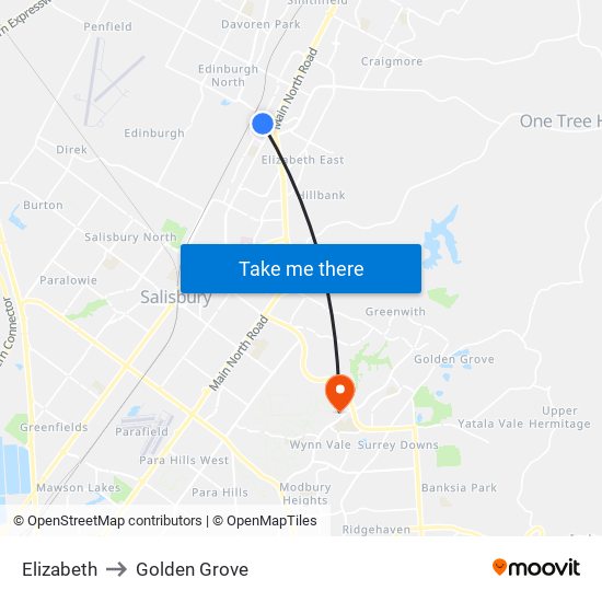 Elizabeth to Golden Grove map