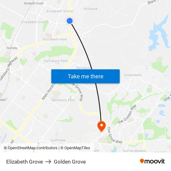 Elizabeth Grove to Golden Grove map