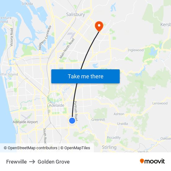 Frewville to Golden Grove map