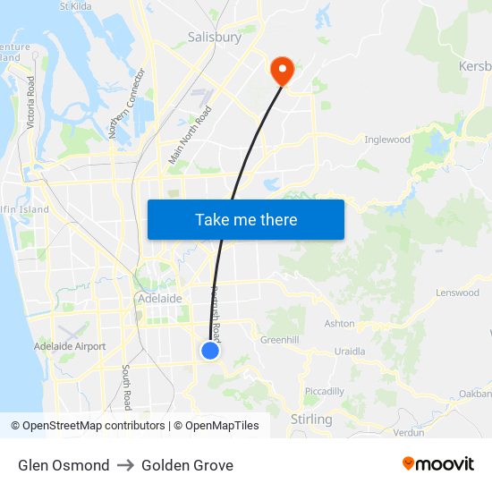 Glen Osmond to Golden Grove map