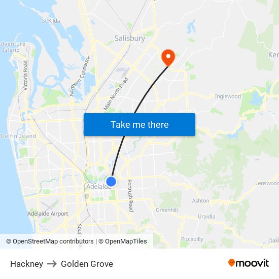 Hackney to Golden Grove map