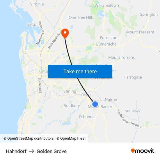Hahndorf to Golden Grove map