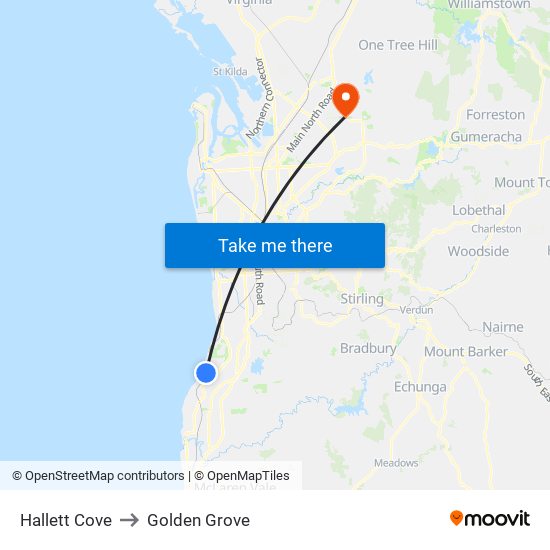 Hallett Cove to Golden Grove map