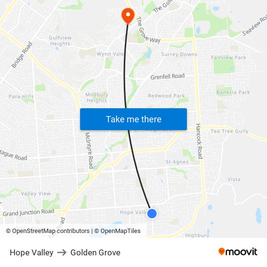 Hope Valley to Golden Grove map