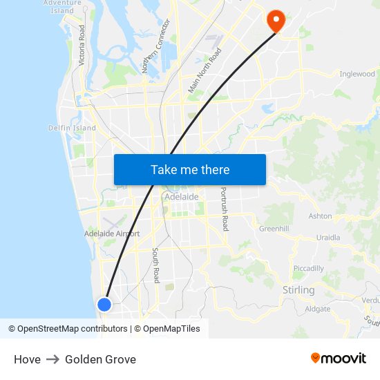 Hove to Golden Grove map