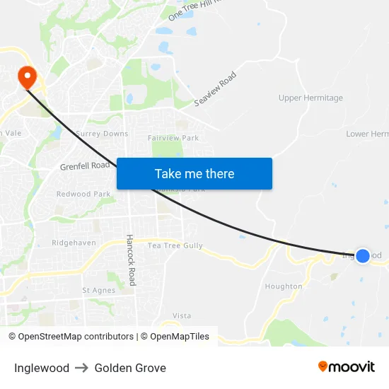 Inglewood to Golden Grove map