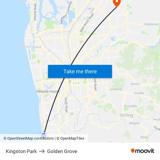 Kingston Park to Golden Grove map