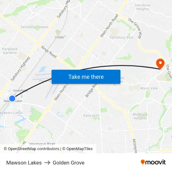 Mawson Lakes to Golden Grove map