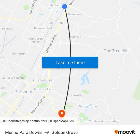 Munno Para Downs to Golden Grove map