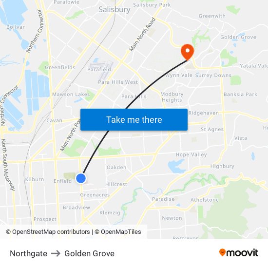 Northgate to Golden Grove map