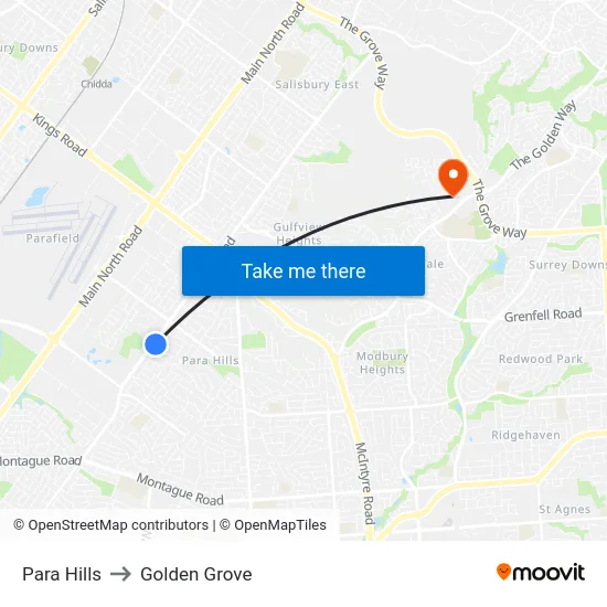 Para Hills to Golden Grove map