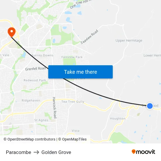 Paracombe to Golden Grove map
