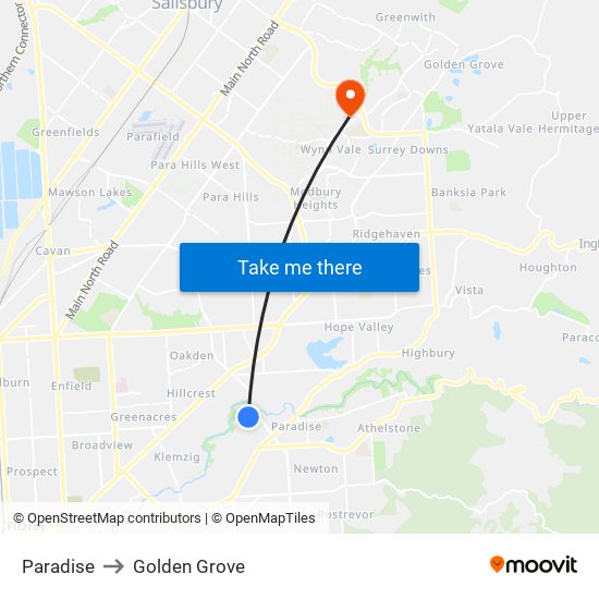 Paradise to Golden Grove map