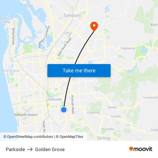 Parkside to Golden Grove map