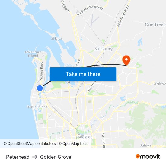 Peterhead to Golden Grove map