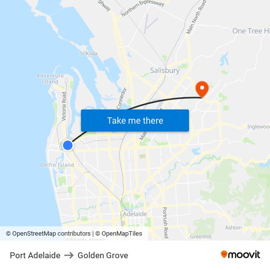 Port Adelaide to Golden Grove map