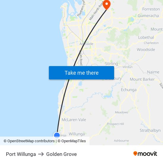Port Willunga to Golden Grove map