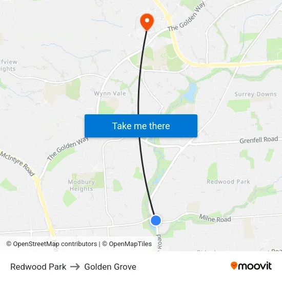 Redwood Park to Golden Grove map