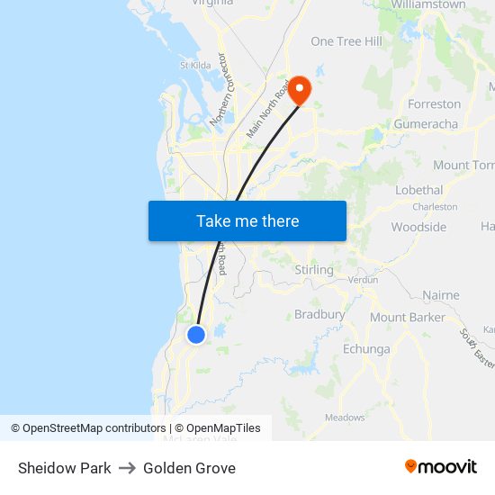 Sheidow Park to Golden Grove map
