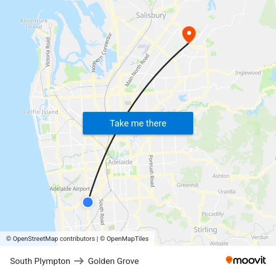 South Plympton to Golden Grove map