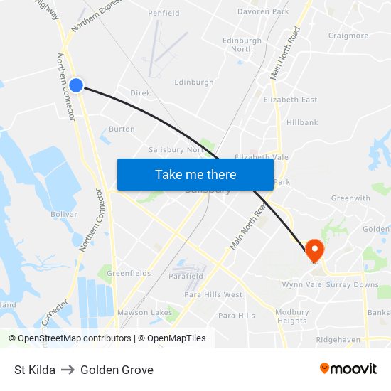 St Kilda to Golden Grove map