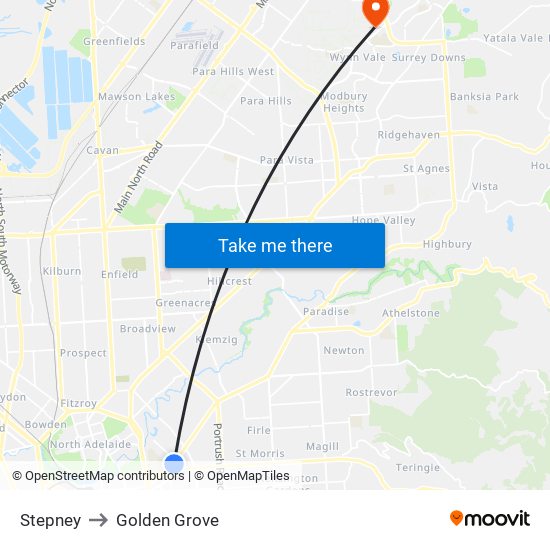 Stepney to Golden Grove map