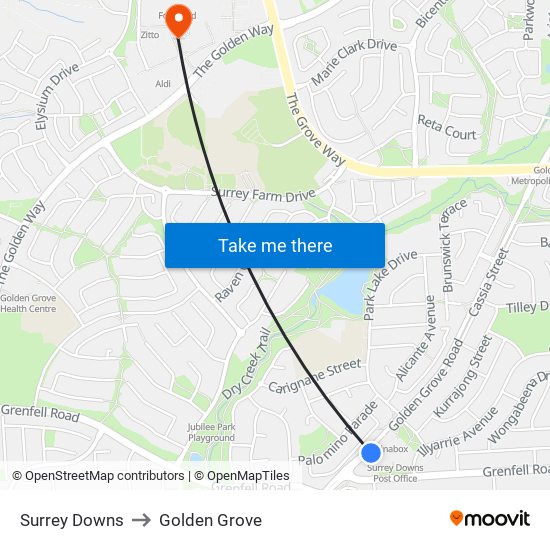 Surrey Downs to Golden Grove map