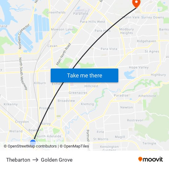 Thebarton to Golden Grove map