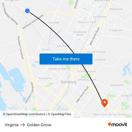 Virginia to Golden Grove map