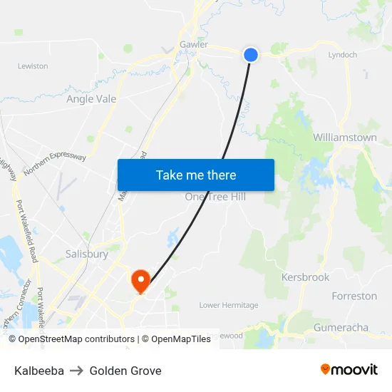 Kalbeeba to Golden Grove map