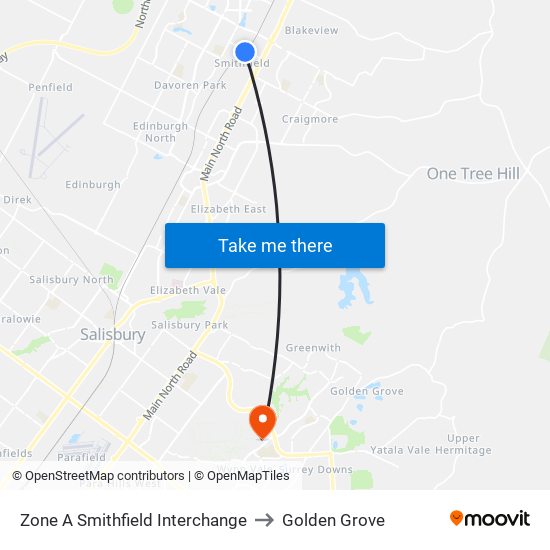 Zone A Smithfield Interchange to Golden Grove map