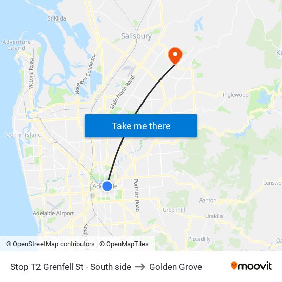 Stop T2 Grenfell St - South side to Golden Grove map