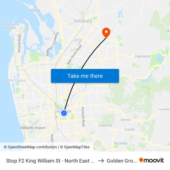 Stop F2 King William St - North East side to Golden Grove map