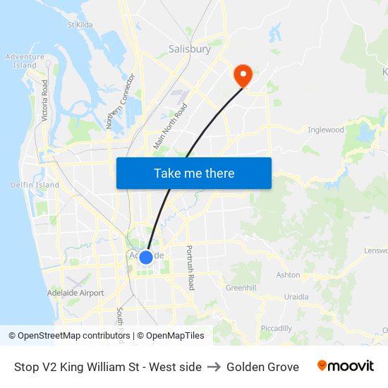 Stop V2 King William St - West side to Golden Grove map