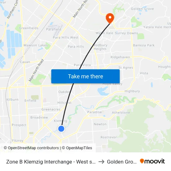 Zone B Klemzig Interchange - West side to Golden Grove map