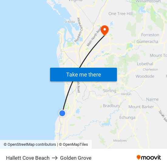 Hallett Cove Beach to Golden Grove map